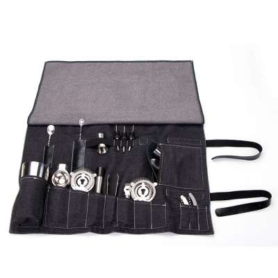 Portable Roll Black Denim Fabric Bartender Tool Bag